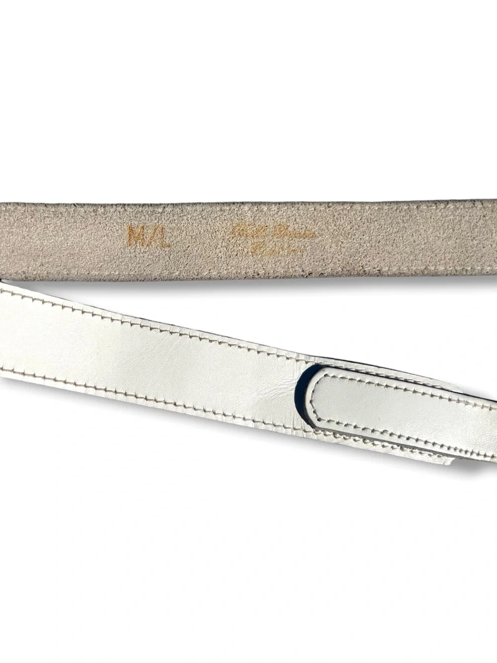 Vintage Leather Belt Full Grain White Western Brass Buckle Ivory Women’s S M 1”